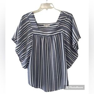 Beach Lunch Lounge Blue & White Striped Top With Square Neck Size S/P